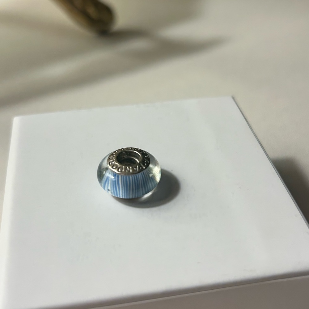 Pandora Blue and White Striped Murano Glass Charm